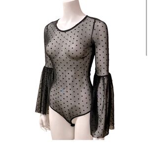 Iris Black Sheer Bell Sleeve Bodysuit